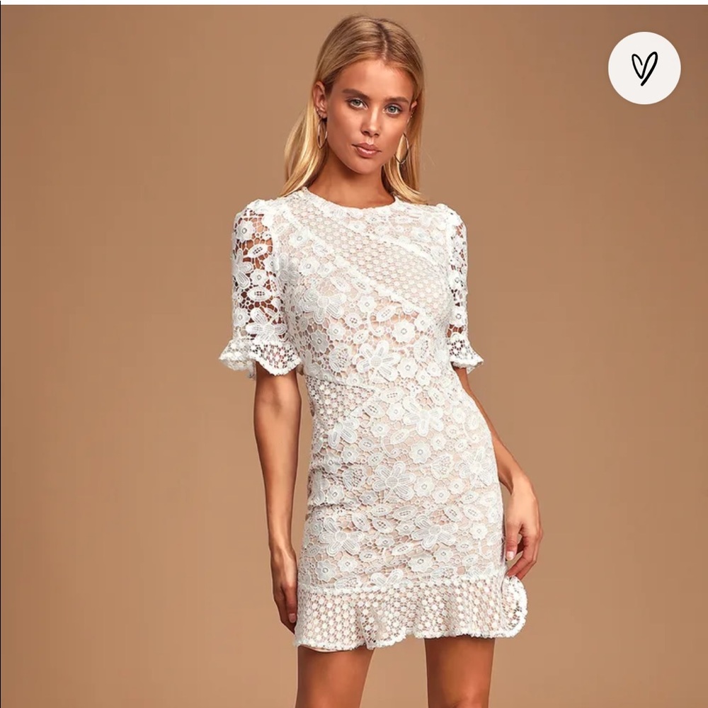 NWT Lulus Small White Short Sleeve Lace Mini Dress